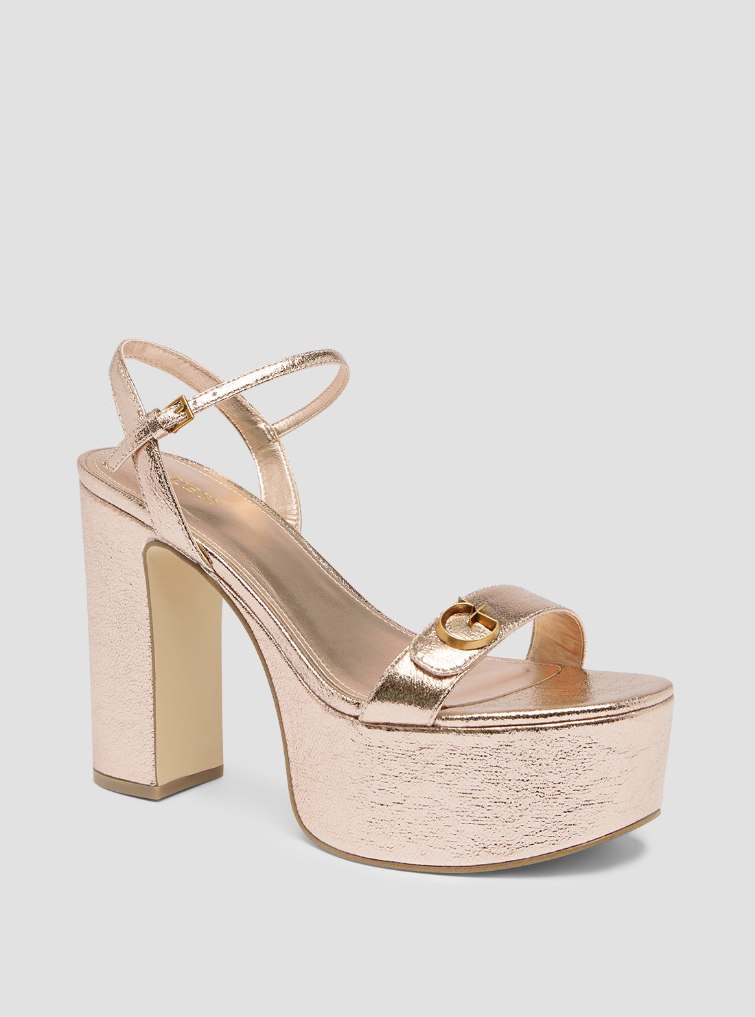 Gold Sherrill Platform Sandal Heels | GUESS Women's Shoes | front view