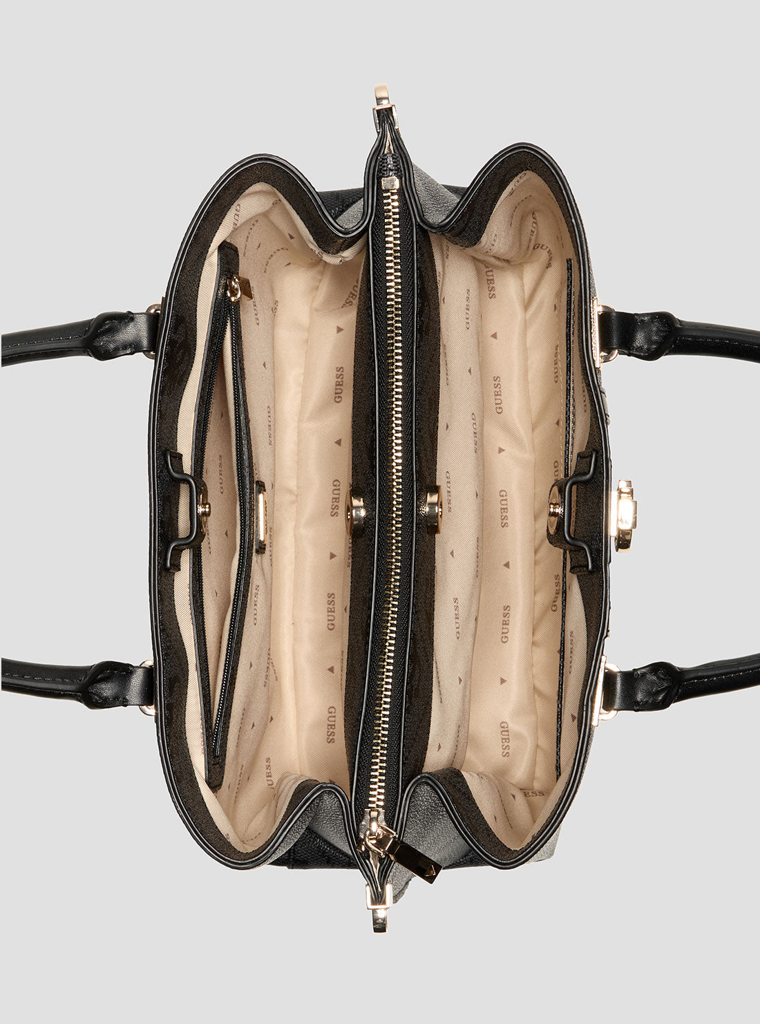 GUESS Womens Black Logo Erenia Girlfriend Satchel SO783806 Inside View