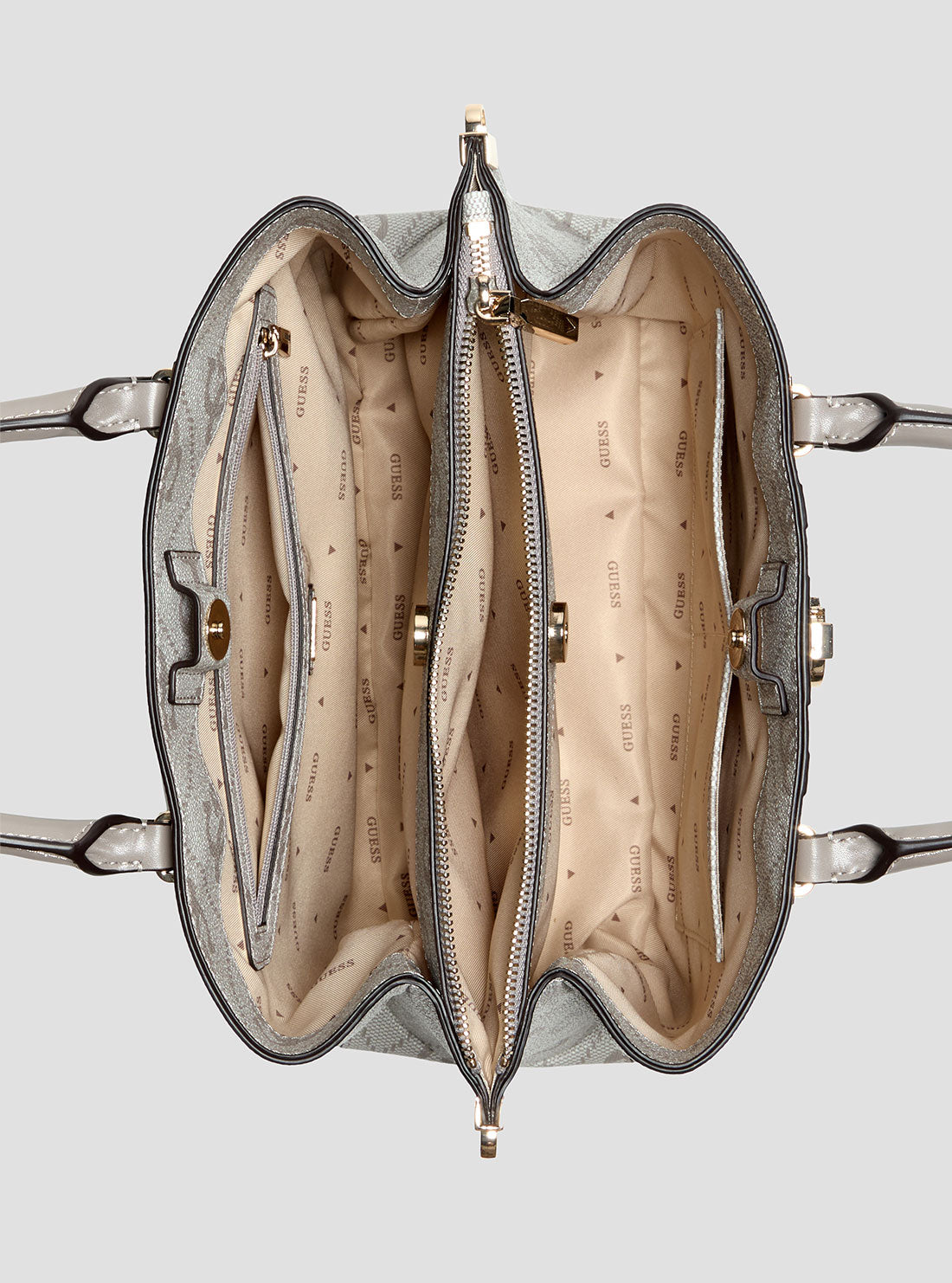 GUESS Womens Dark Taupe Logo Erenia Girlfriend Satchel SO783806 Inside View