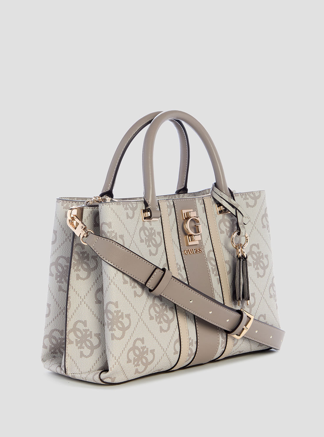 GUESS Womens Dark Taupe Logo Erenia Girlfriend Satchel SO783806 Front Side View