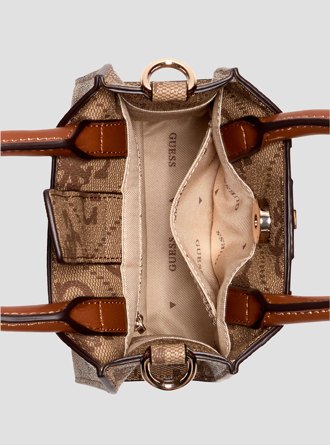 GUESS Womens Brown Logo Erenia Mini Tote Bag SO783875 Inside View