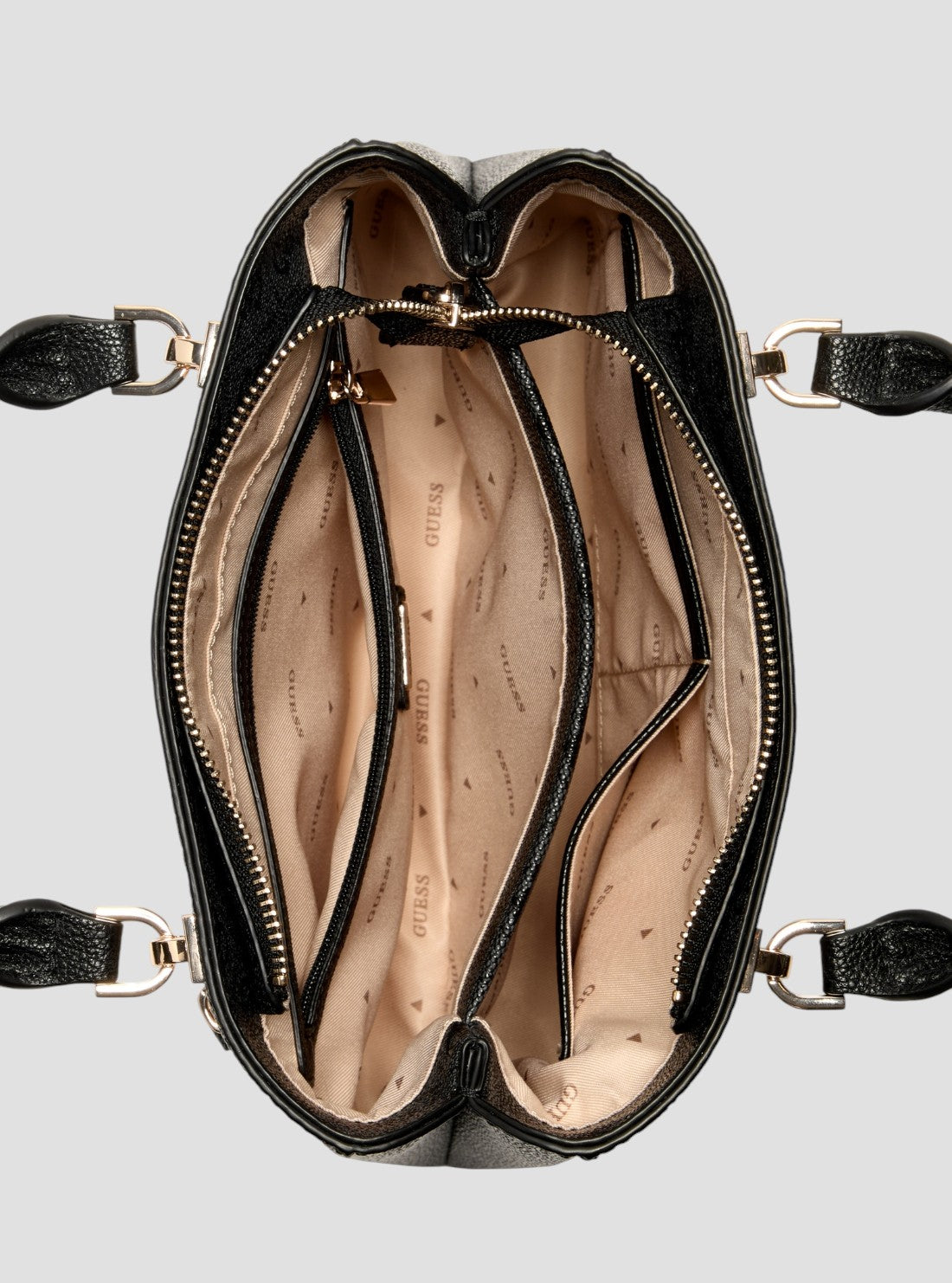 GUESS Womens Black Logo Noelle Small Compartment Satchel Bag SO967205 Inside View