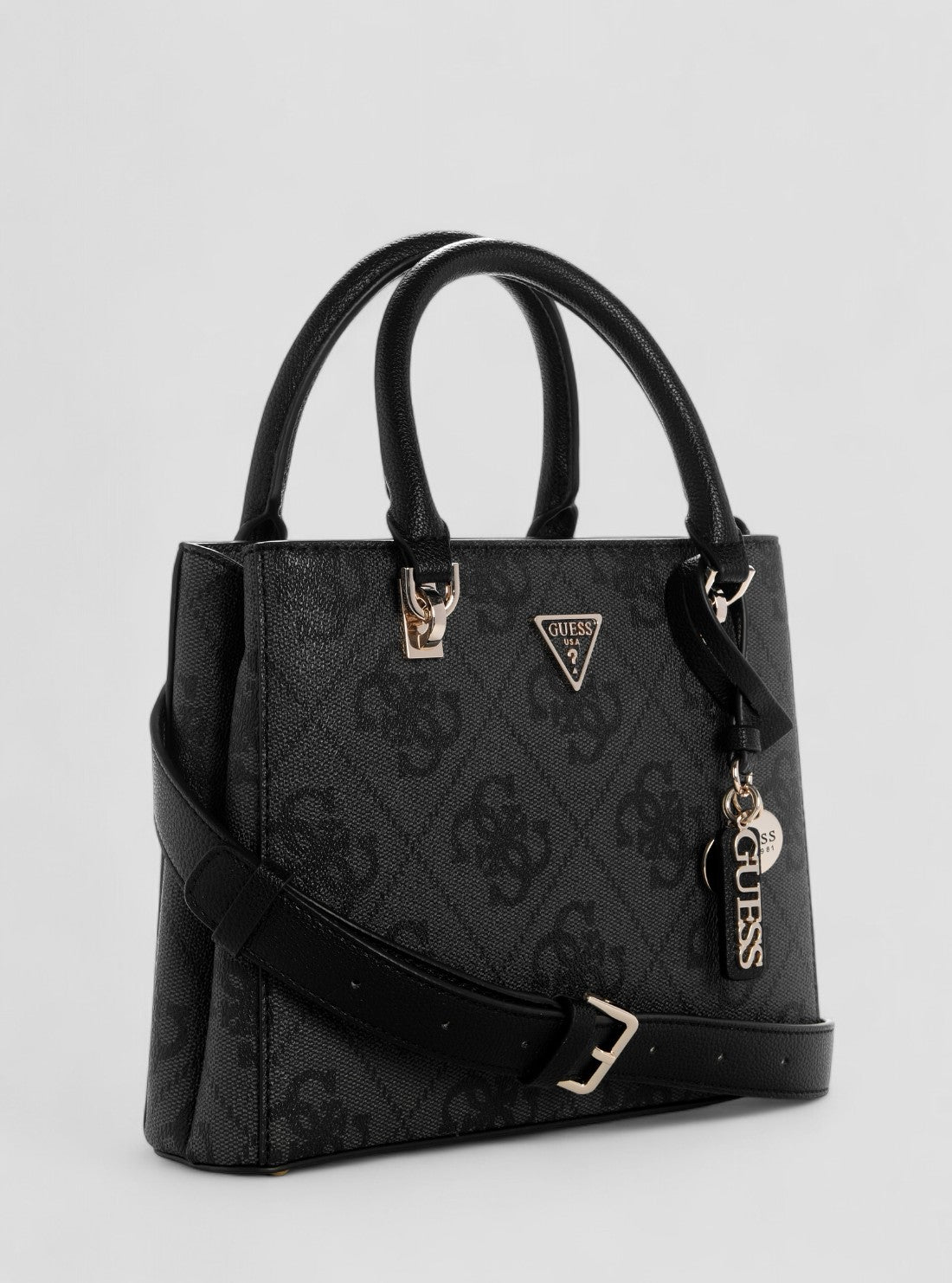 GUESS Womens Black Logo Noelle Small Compartment Satchel Bag SO967205 Front Side View