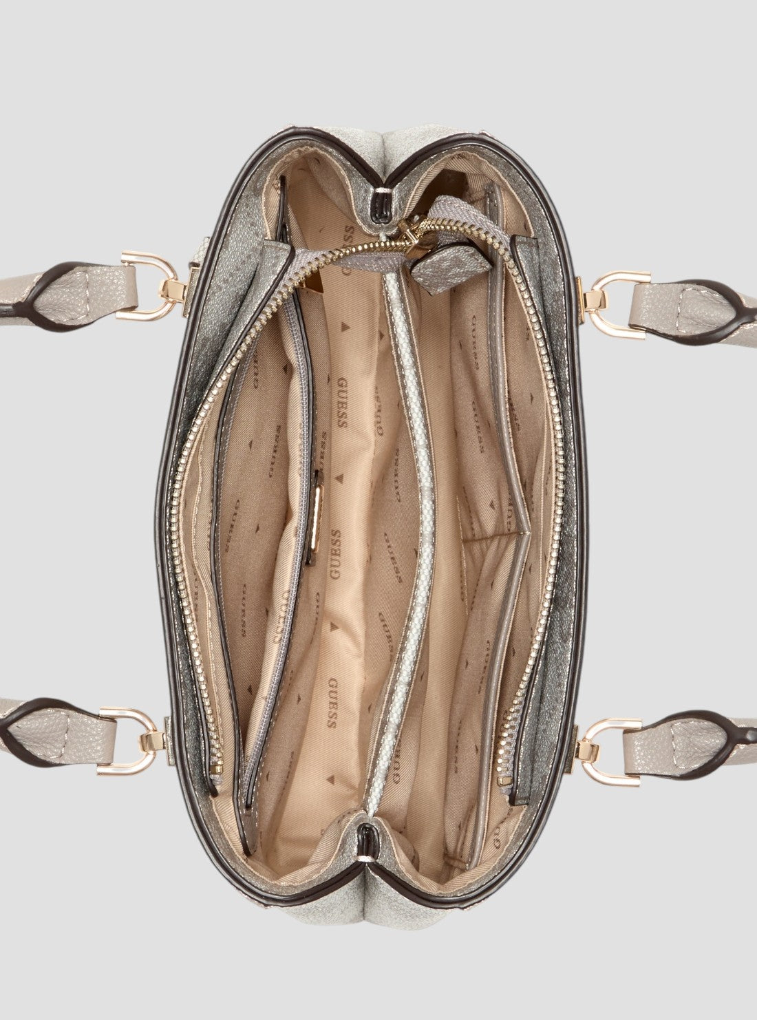 GUESS Womens Grey Logo Noelle Small Multi-Compartment Satchel Bag SO967205 Inside View