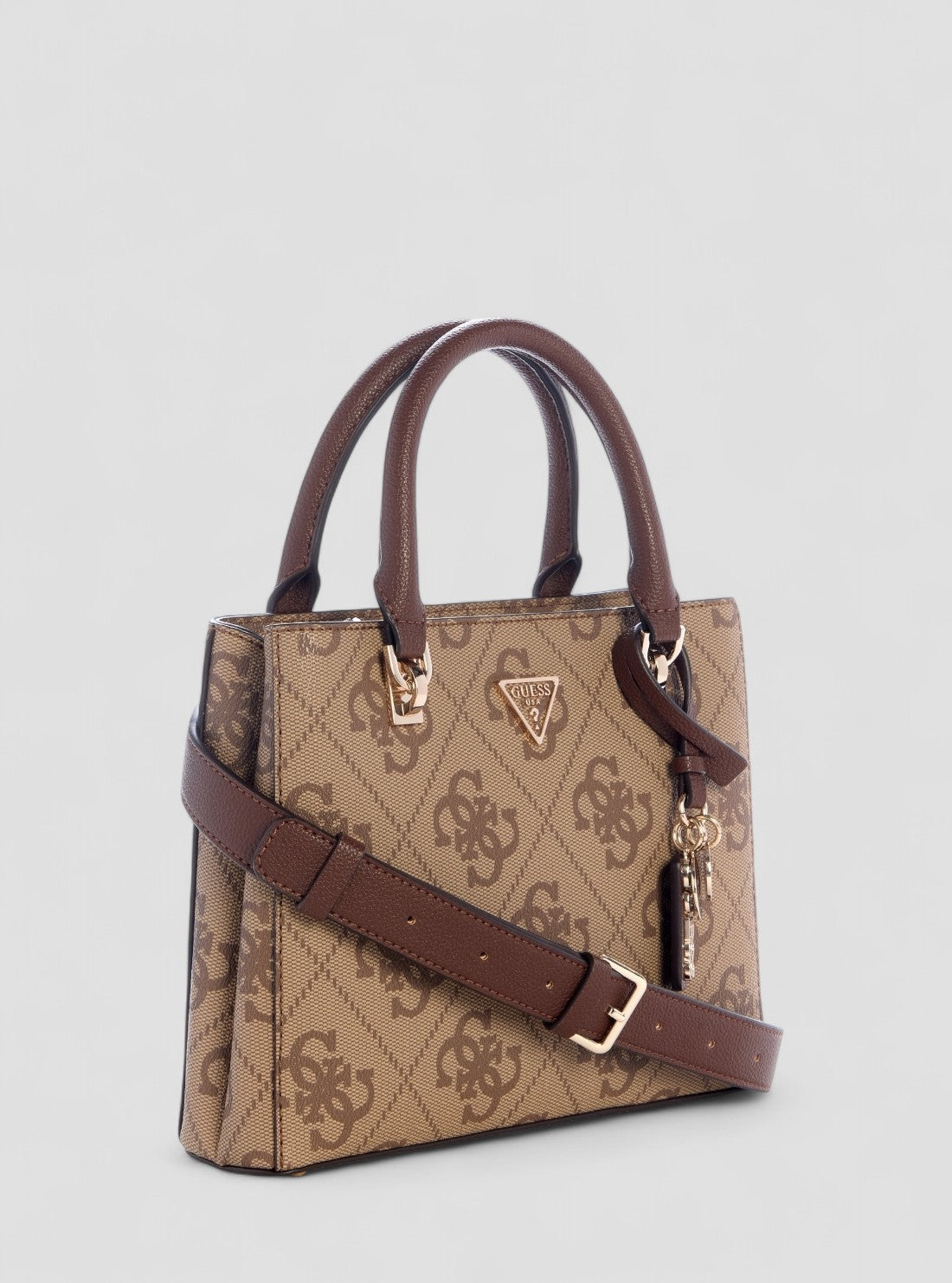 GUESS Womens Brown Logo Noelle Small Compartment Satchel Bag SO967205 Front Side View