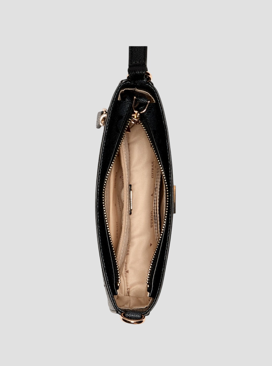 GUESS Womens Black Logo Noelle Mini Top Zip Shoulder Bag SO967272 Inside VIew