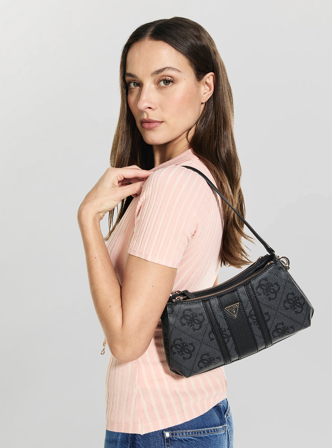 GUESS Womens Black Logo Noelle II Mini Shoulder Crossbody Bag SS967273 Model View