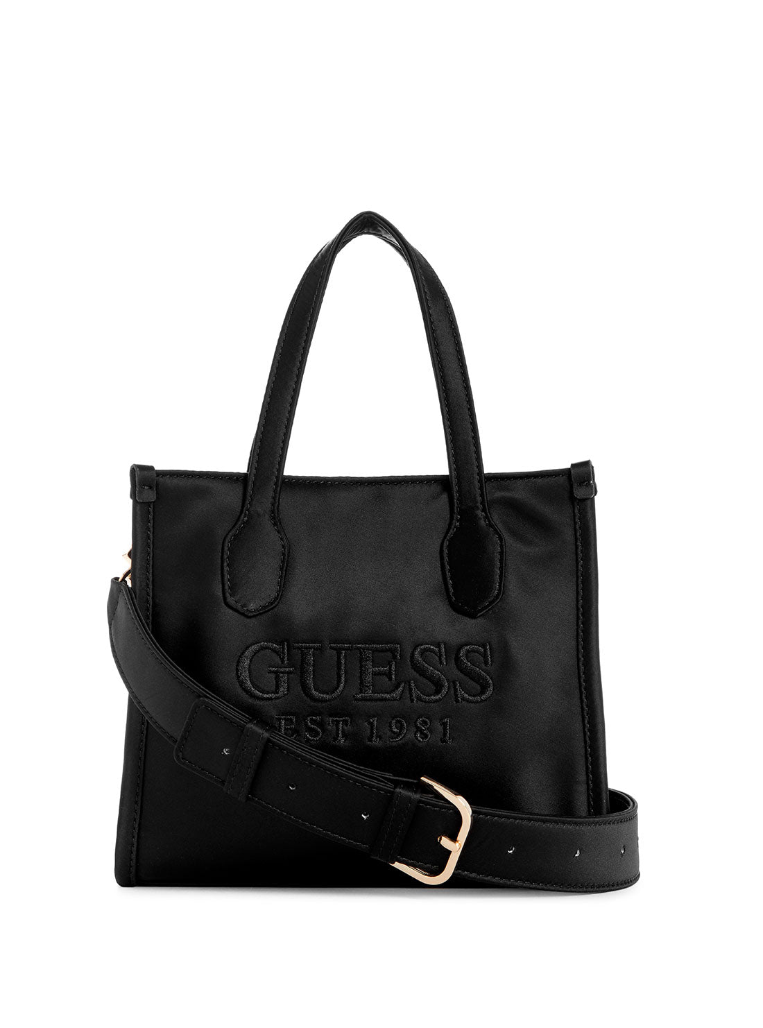 GUESS Black Silvana Mini Tote Bag front view