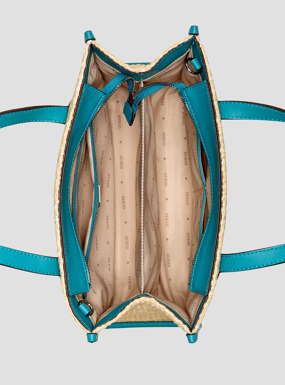 GUESS Womens Blue Logo Silvana Double Compartment Tote SW866522 Inside View