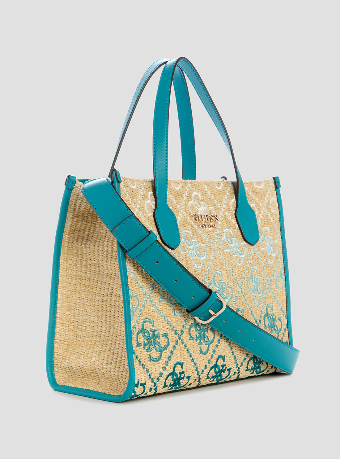 GUESS Womens Blue Logo Silvana Double Compartment Tote SW866522 Front Side View