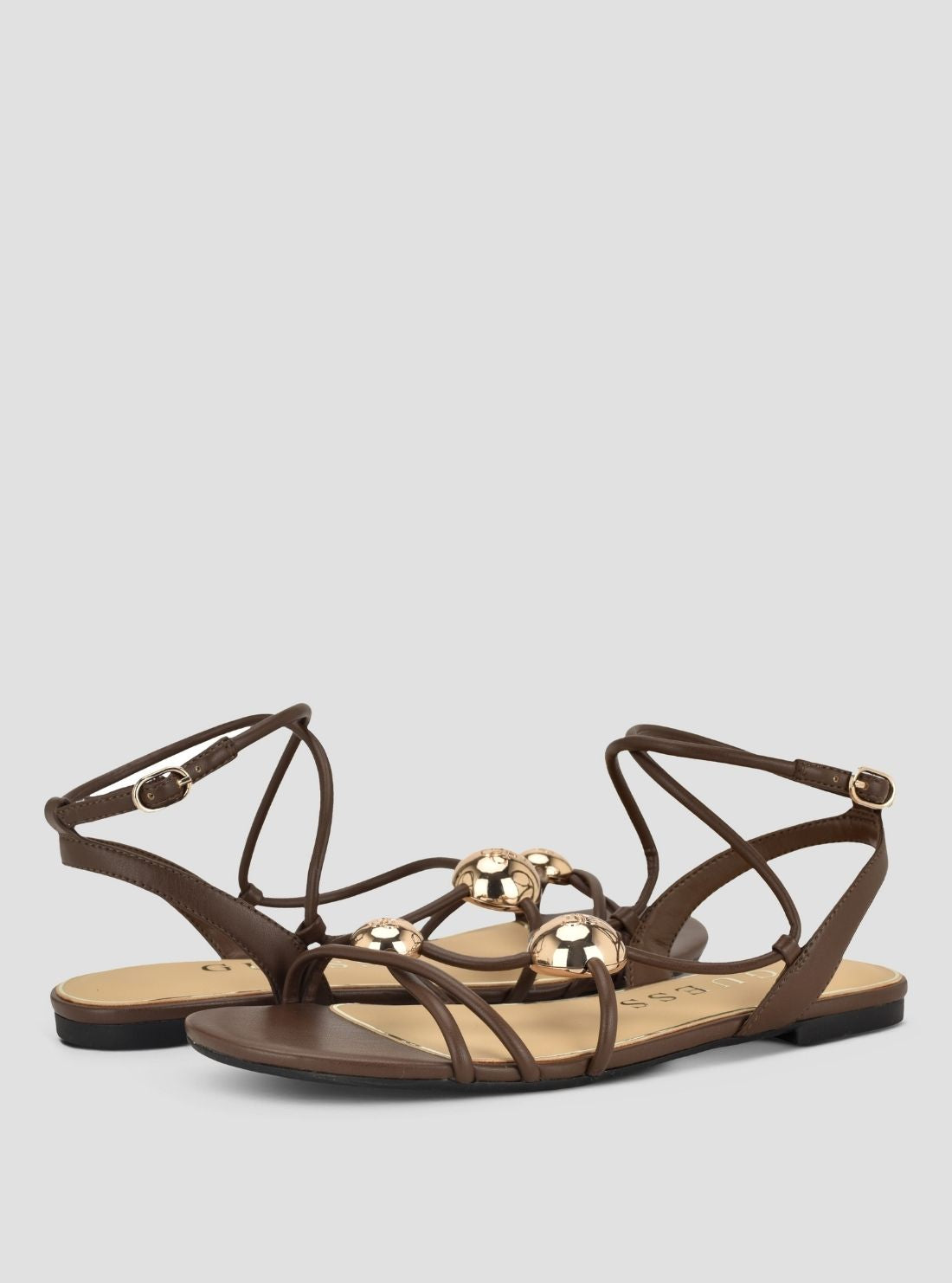 GUESS Womens Brown Tabenn Flat Sandals TABENN Front Side View