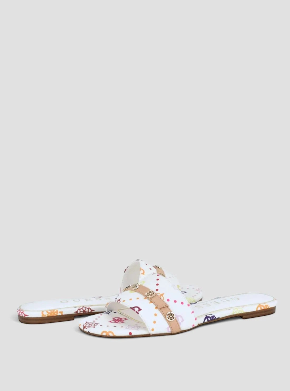 GUESS Footwear White Logo Tasam Flat Sandals TASAM Front Side View