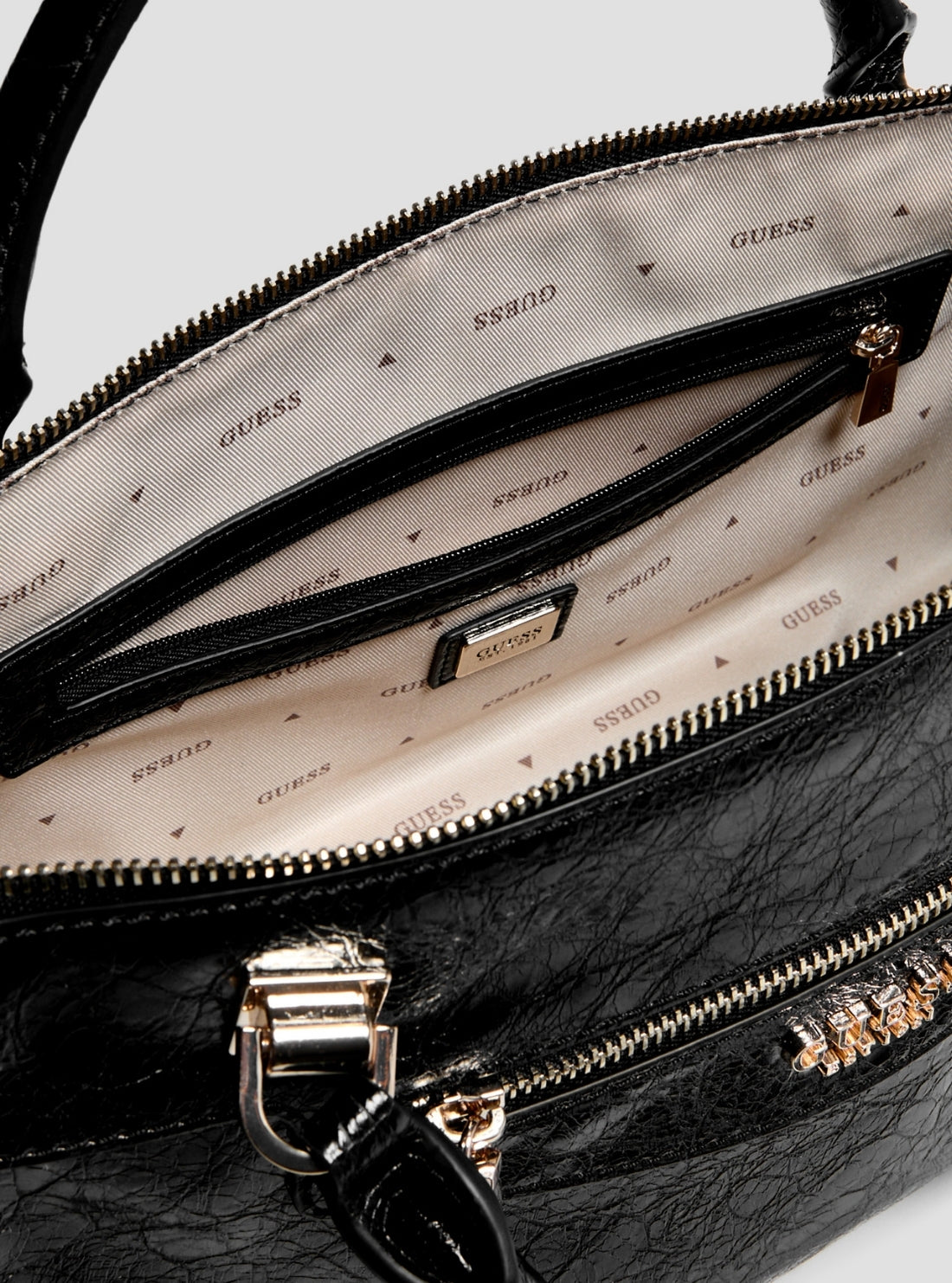 GUESS Womens Black Antonia Small Satchel Bag TG218305 Detail View