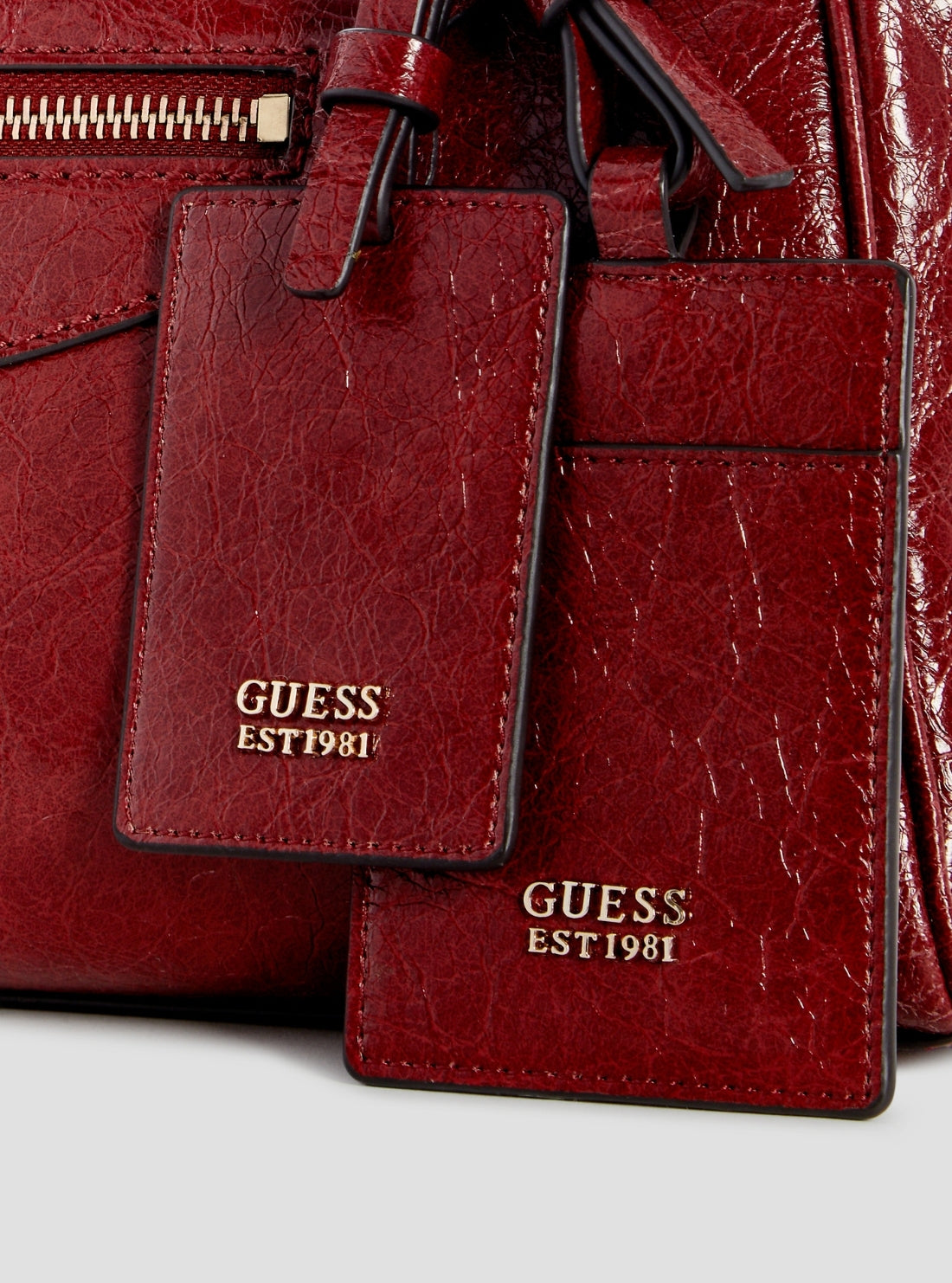 GUESS Womens Red Antonia Small Satchel Bag TG218305 Detail View