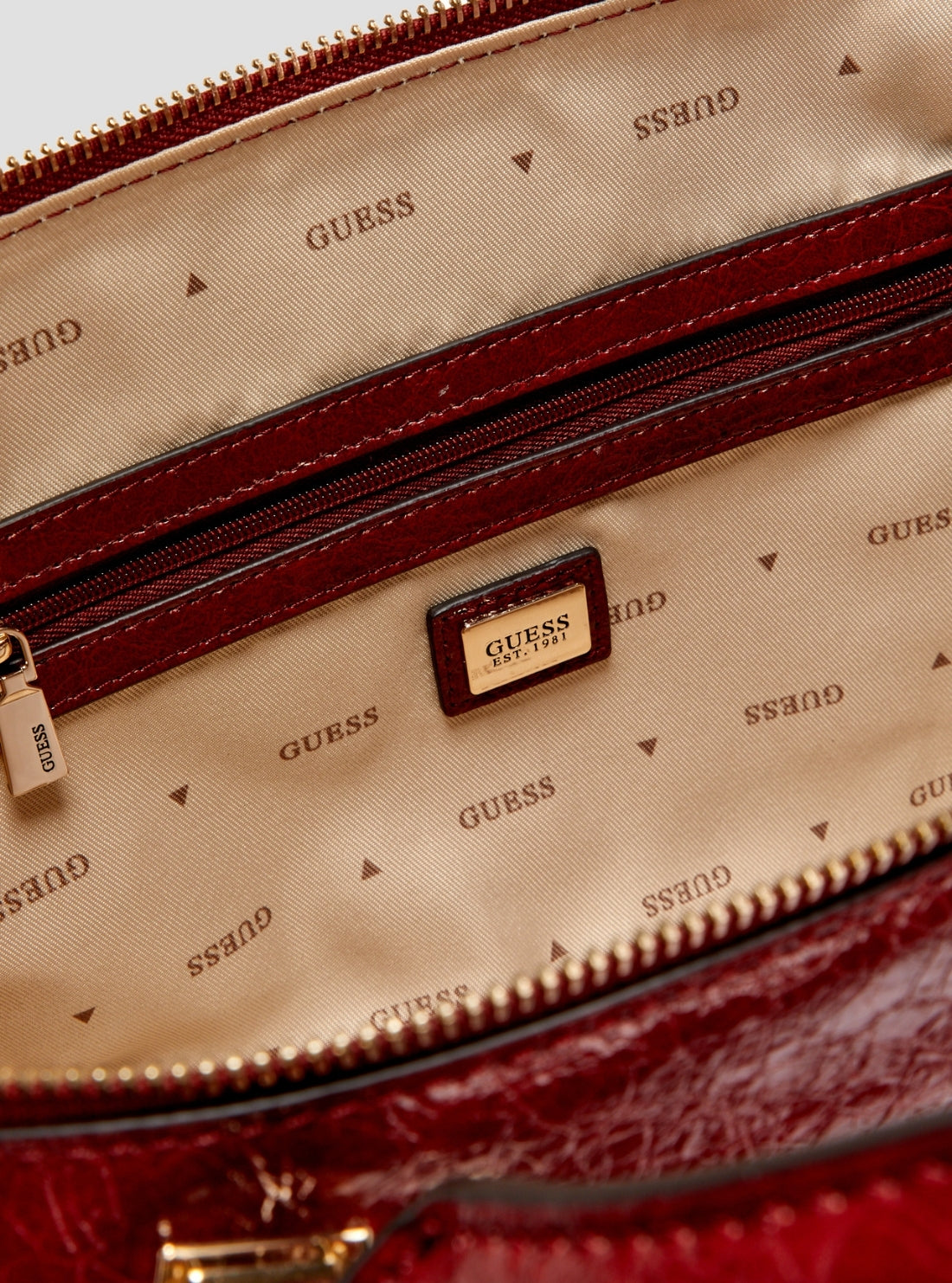 GUESS Womens Red Antonia Small Satchel Bag TG218305 Detail View