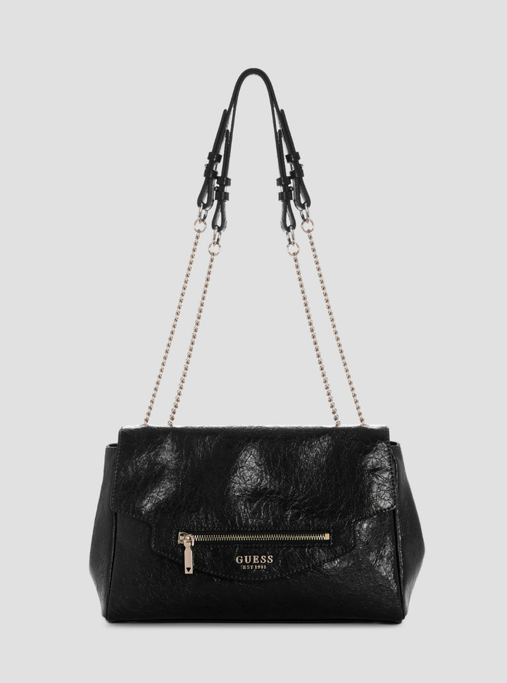 GUESS Womens Black Antonia Convertible Crossbody Flap Bag TG218321 Front View