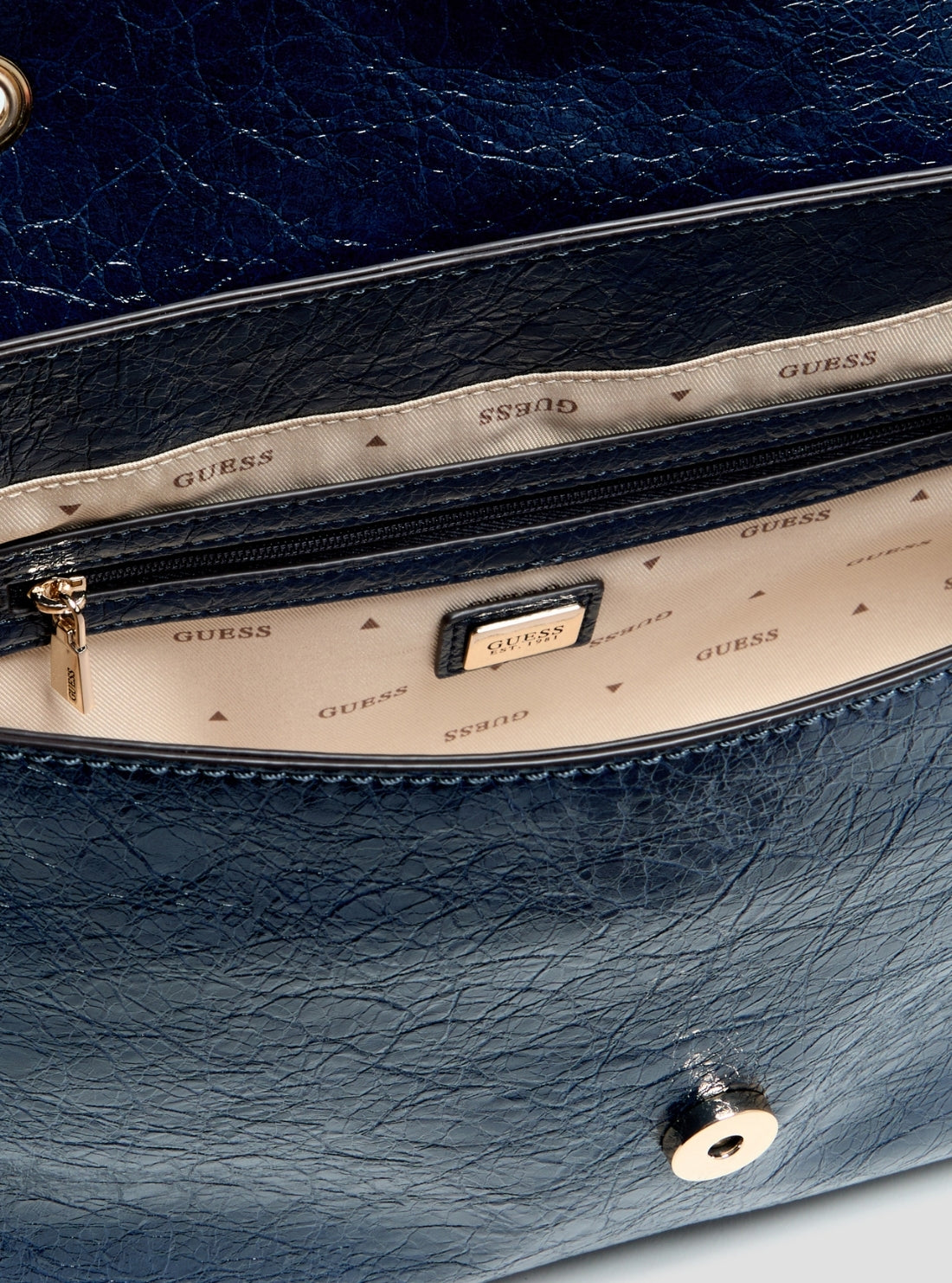 GUESS Womens Midnight Blue Antonia Convertible Crossbody Flap Bag TG218321 Detail View