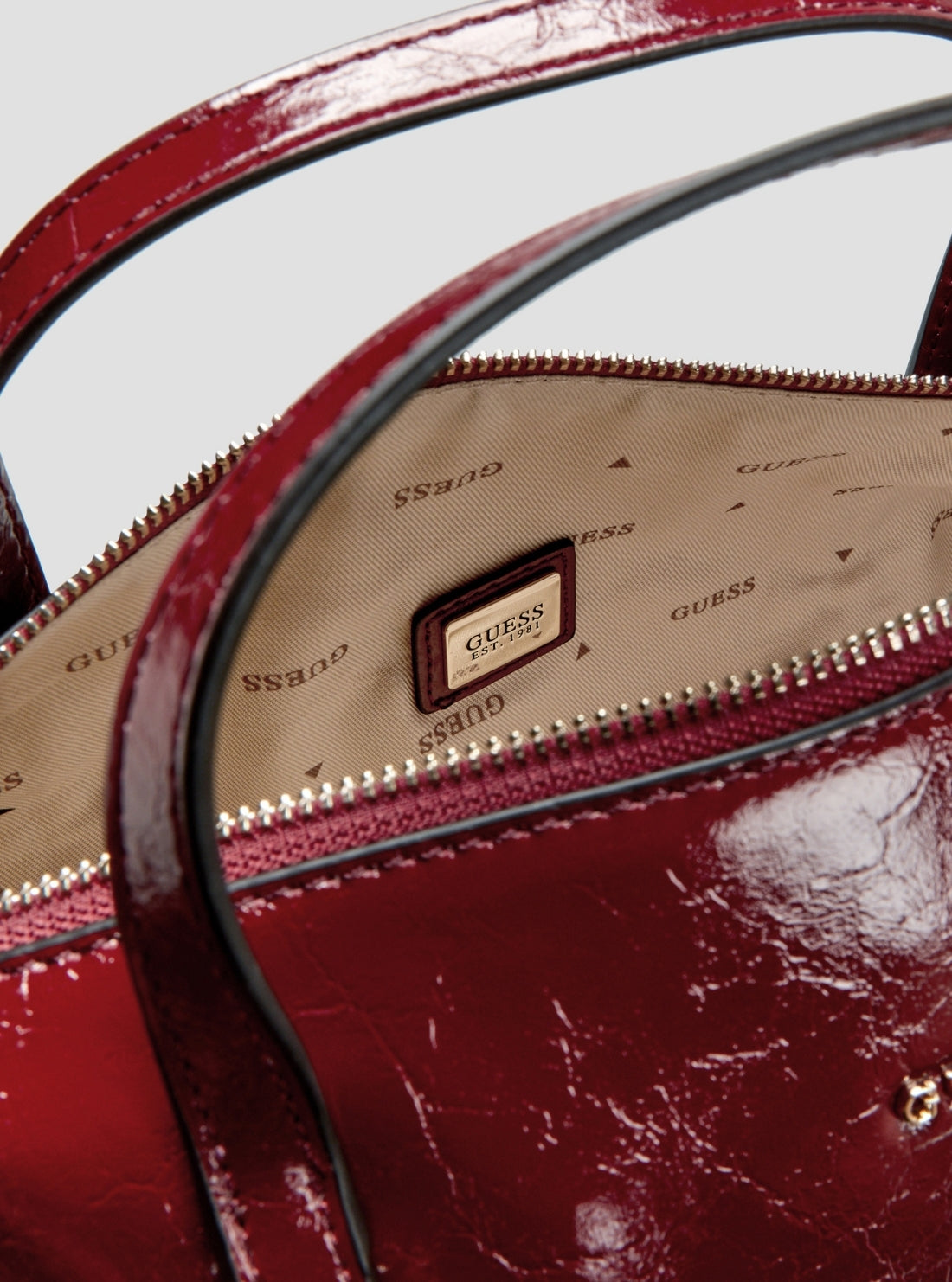 GUESS Womens Red Taylor Mini Barrel Satchel Bag TG232576 Detail View