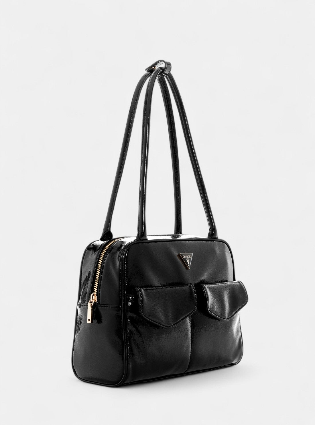 GUESS Womens Black Waldena Shoulder Satchel TG964609 Front Side View