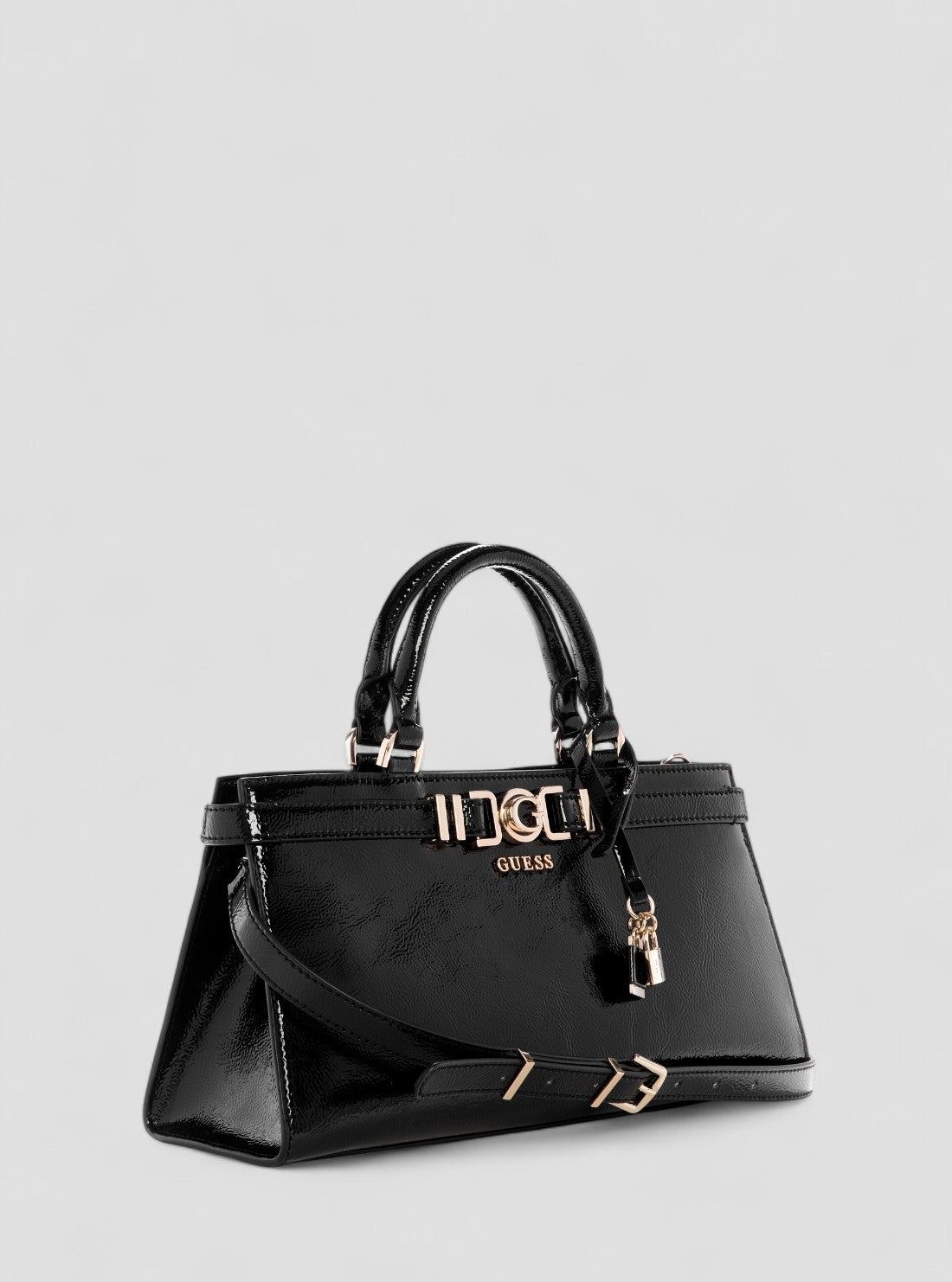 GUESS Womens Black Cirene Triple Compartment Satchel Bag TG966806 Front Side View