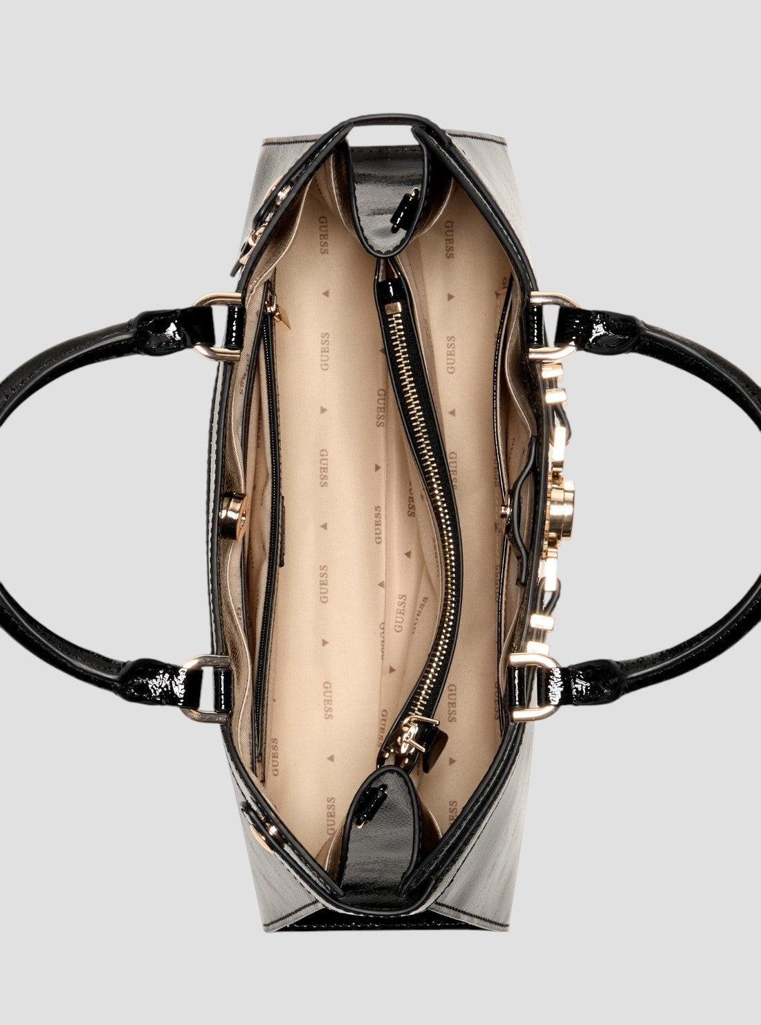 GUESS Womens Black Cirene Triple Compartment Satchel Bag TG966806  Inside View