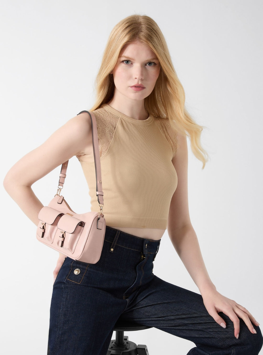 GUESS Womens Pink Kassie Convertible Shoulder Bag TG993017 Model View