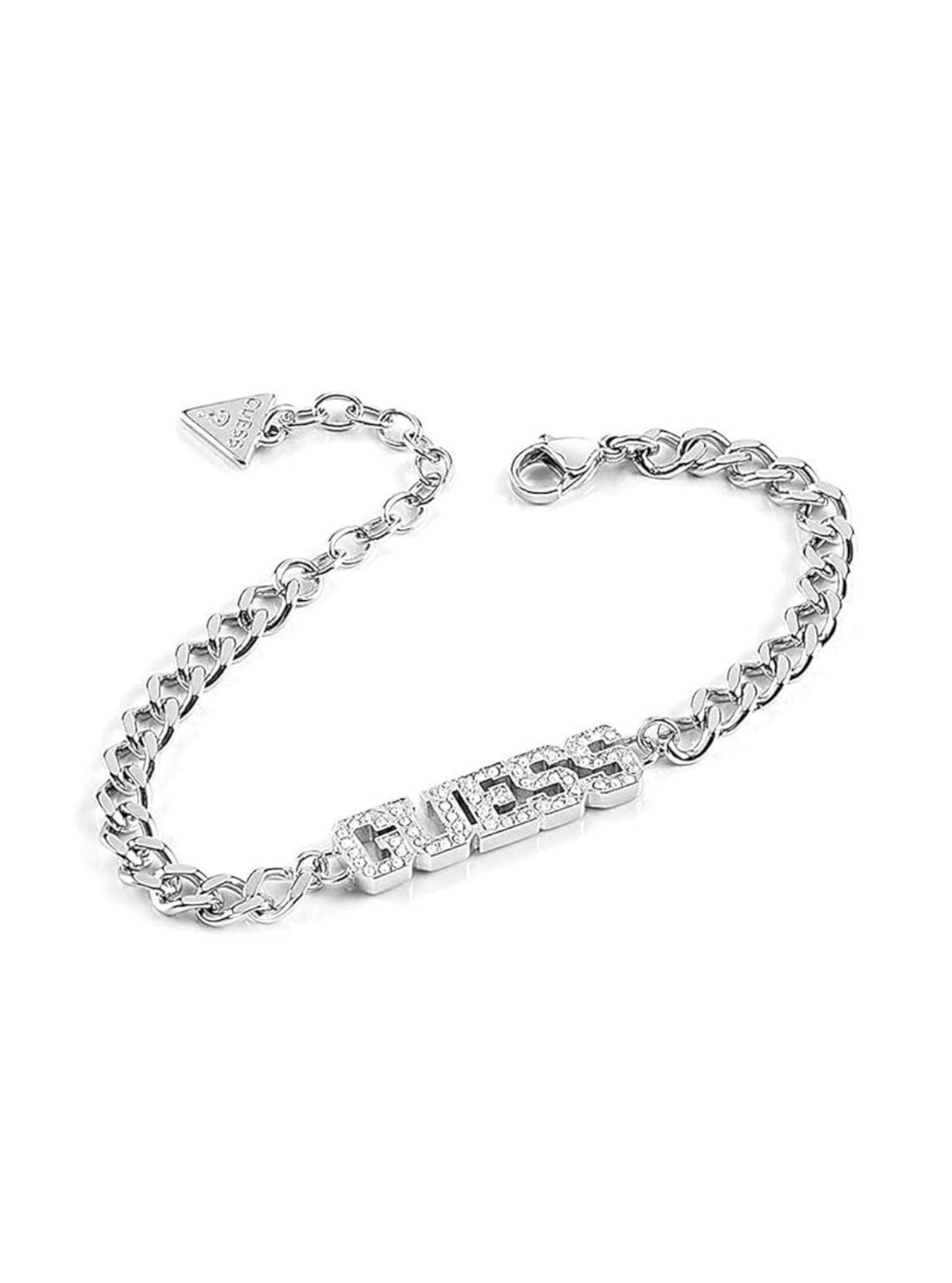 GUESS Accessories Silver Pave Logo Letter Bracelet UBB20035-LSLV Front View