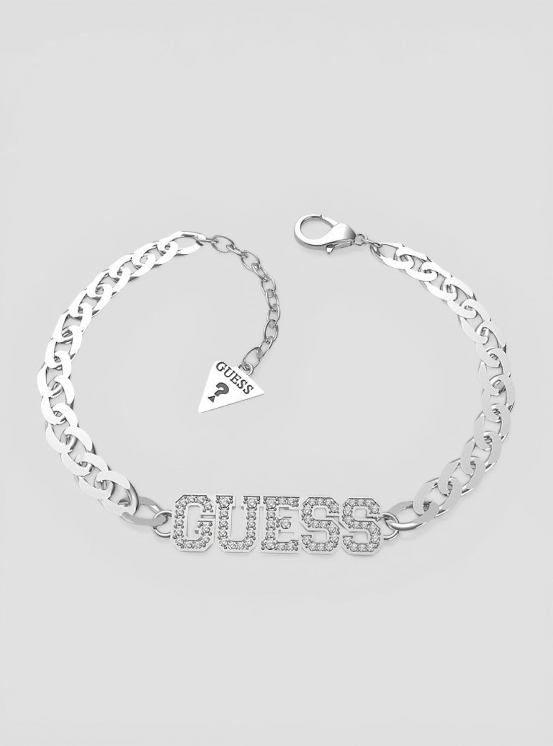 GUESS Accessories Silver Pave Logo Letter Bracelet UBB20035-LSLV Front View