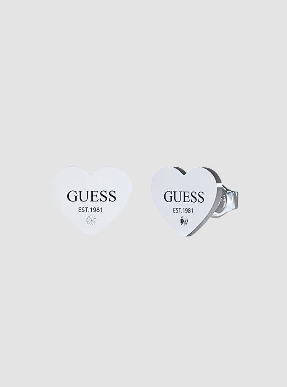 GUESS Accessories Silver Heart Logo Stud Earrings UBE02177JWRH Front View