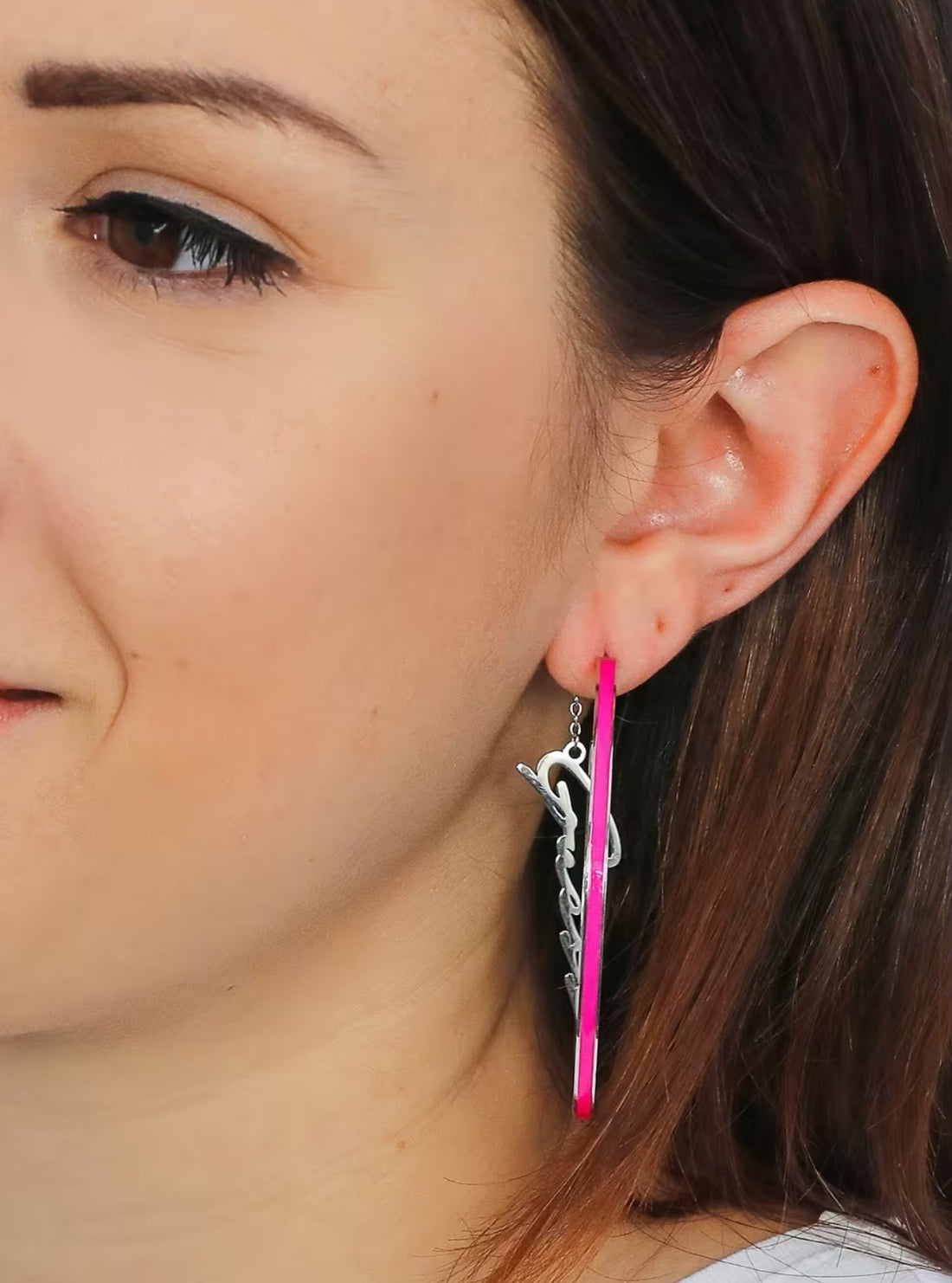 GUESS Accessories Pink Enamel Hoop Earrings UBE70202SLV Model View