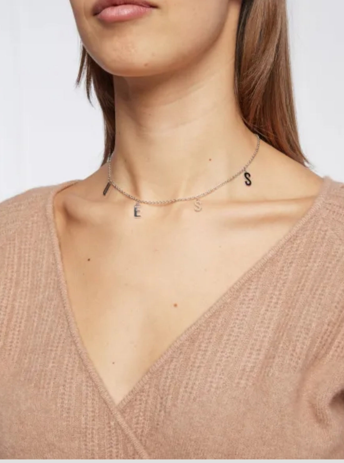 GUESS Accessories Silver Charm Necklace UBN20000 Model View