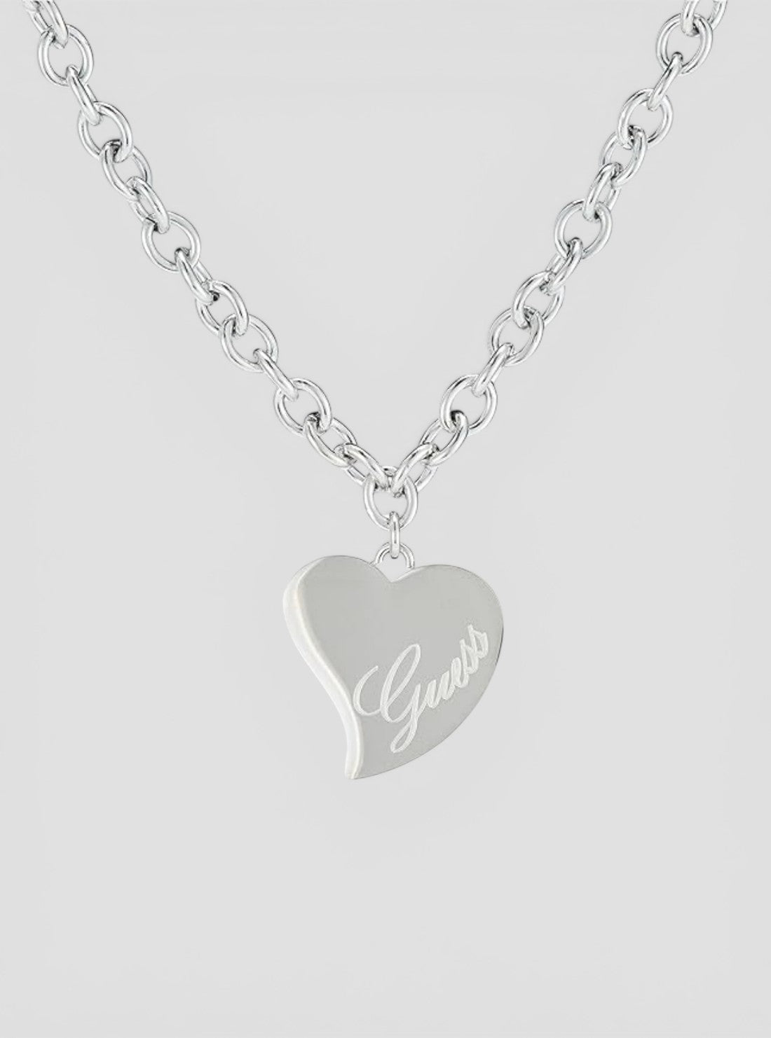 GUESS Accessories Silver Love Heart Necklace UBN28059SILVER Detail View