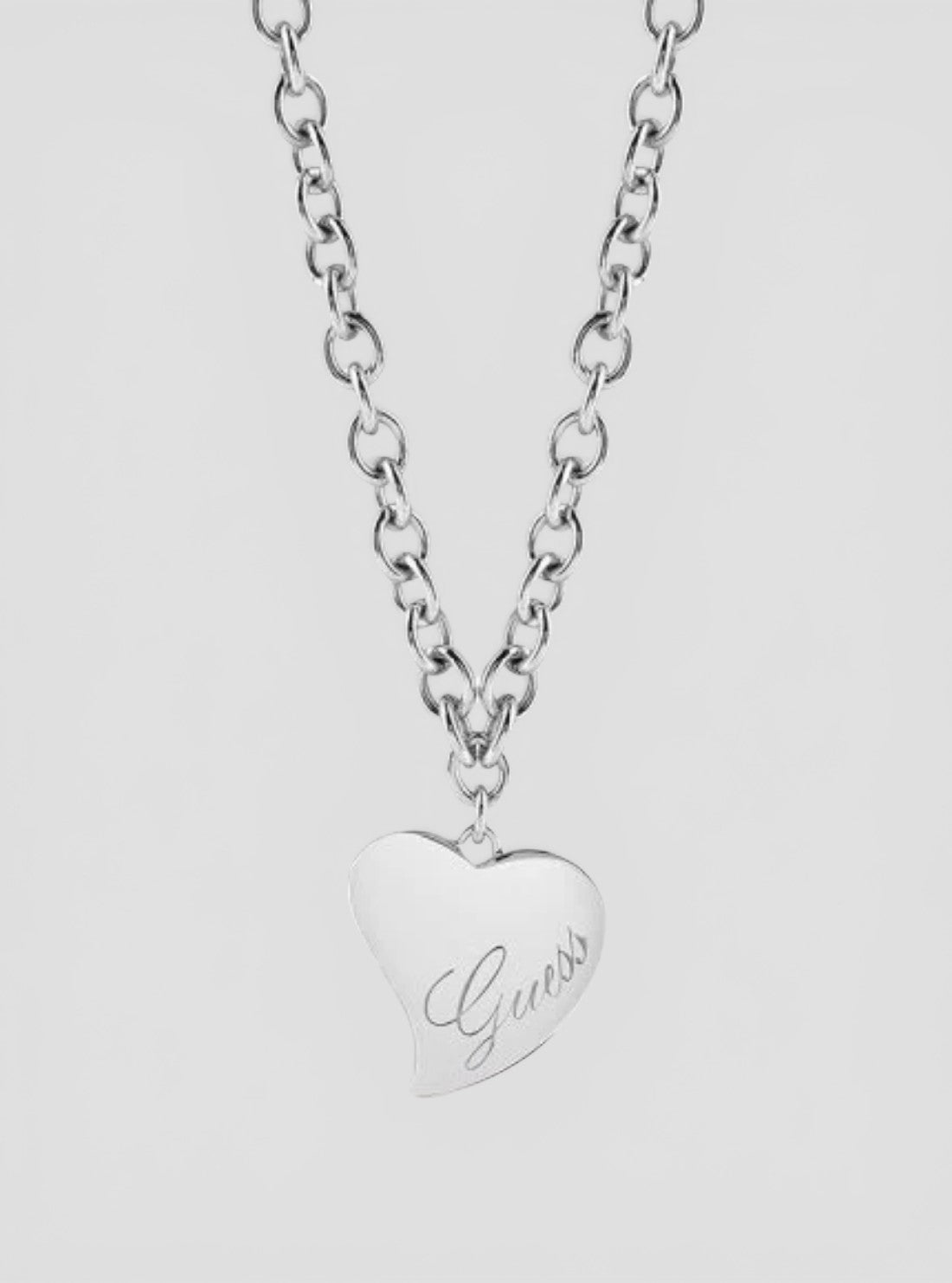 GUESS Accessories Silver Love Heart Necklace UBN28059SILVER Detail View