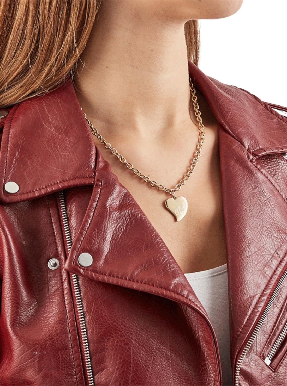 GUESS Womens Gold Love Heart Necklace UBN28060GOLD Model View