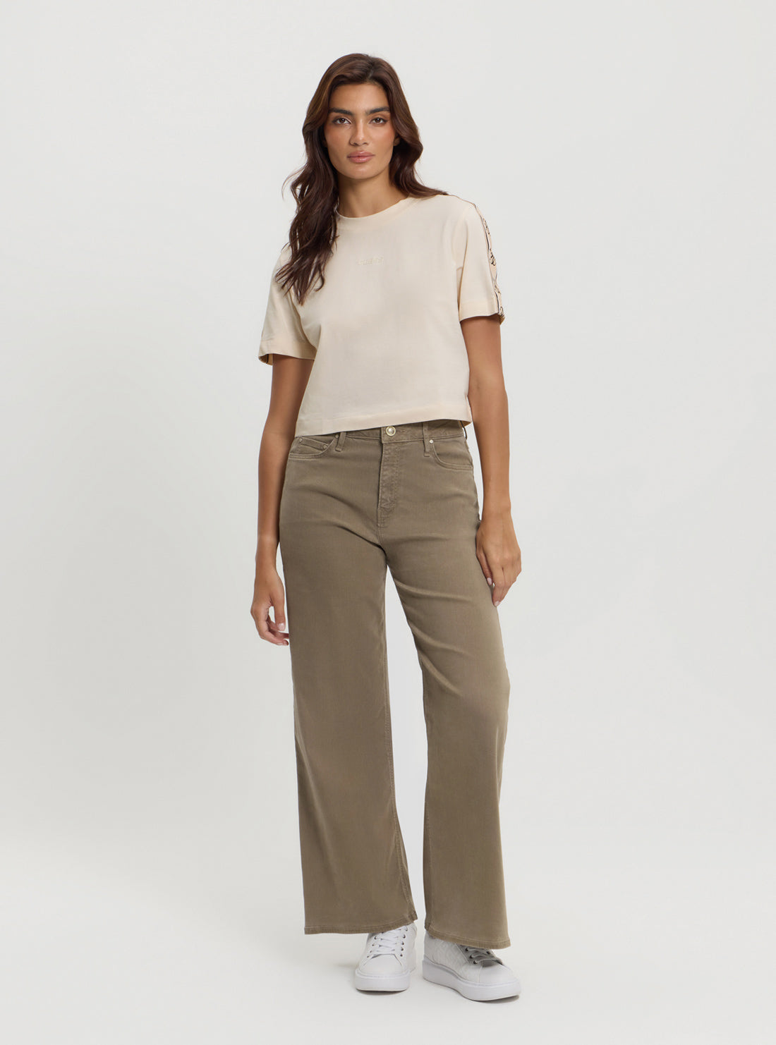 Beige Logo Britney Crop T-Shirt