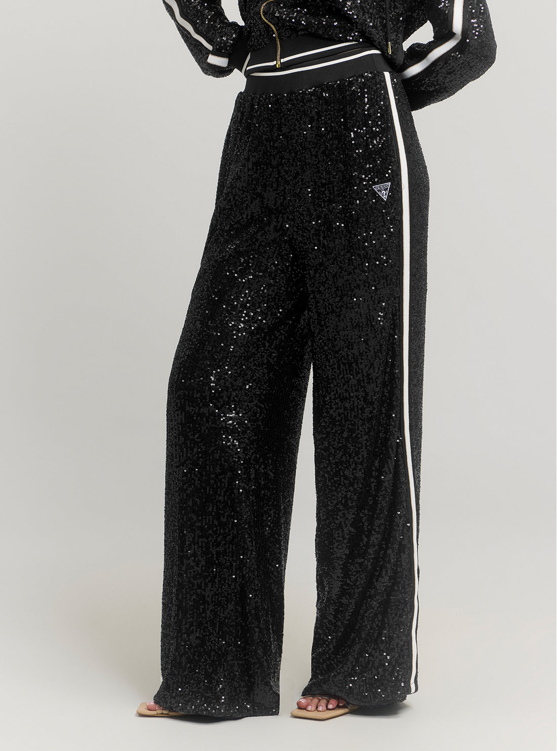Black Mini Sequins Wide Leg Pants