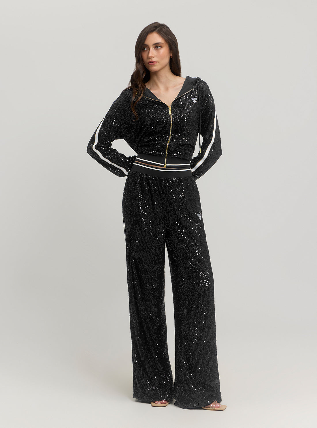 Black Mini Sequins Wide Leg Pants