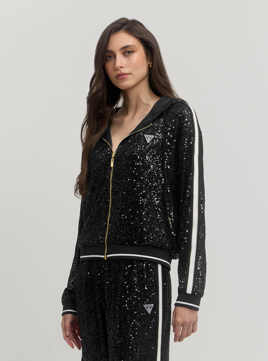 Black Mini Sequins Zip Jacket