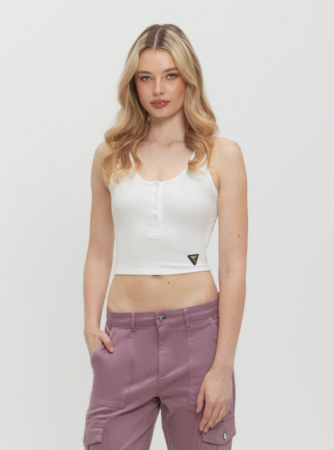 GUESS Eco Womens White Nyra Active Top V4GP02KBCO2 Front View