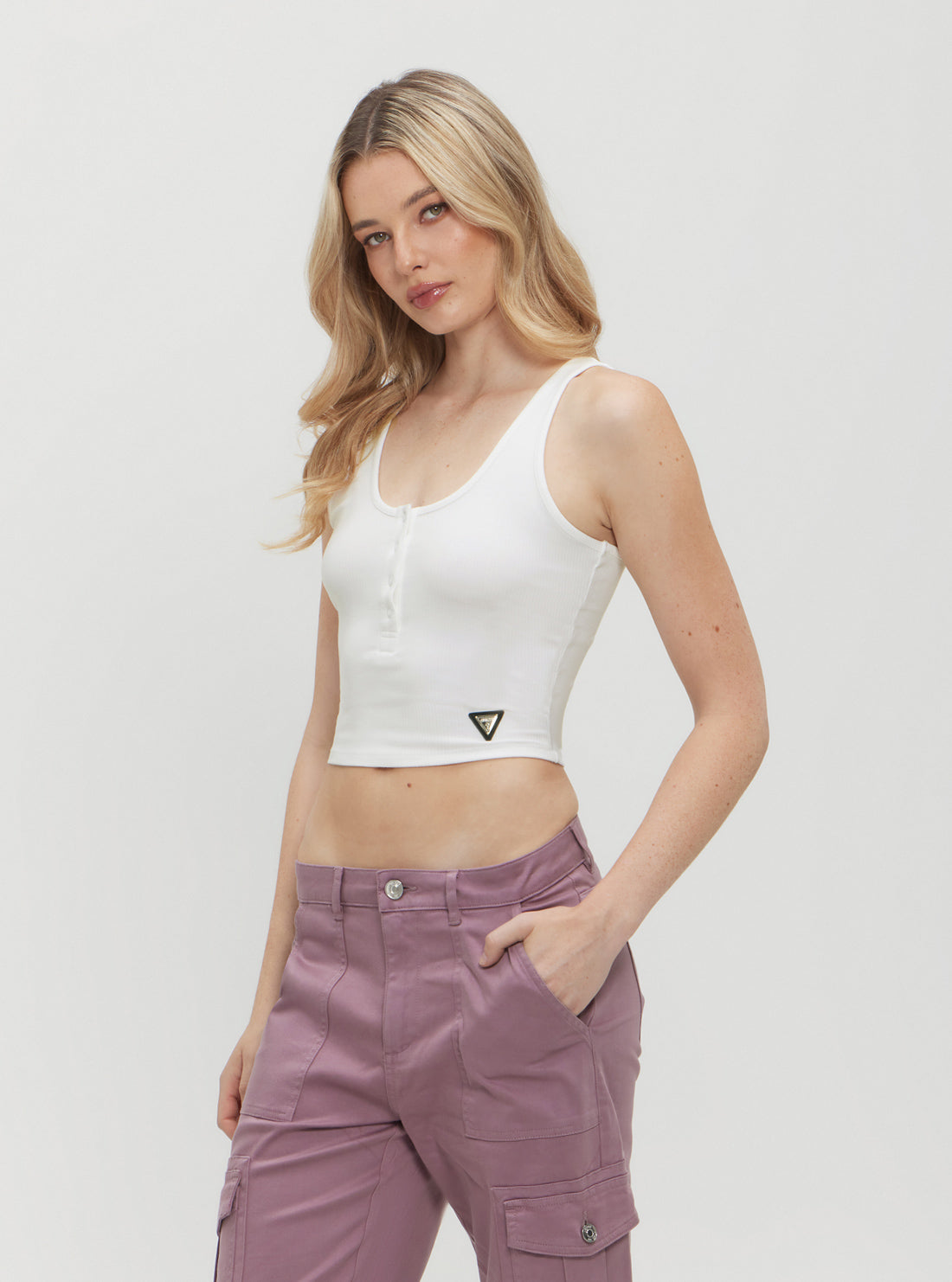 GUESS Eco Womens White Nyra Active Top V4GP02KBCO2 Side View