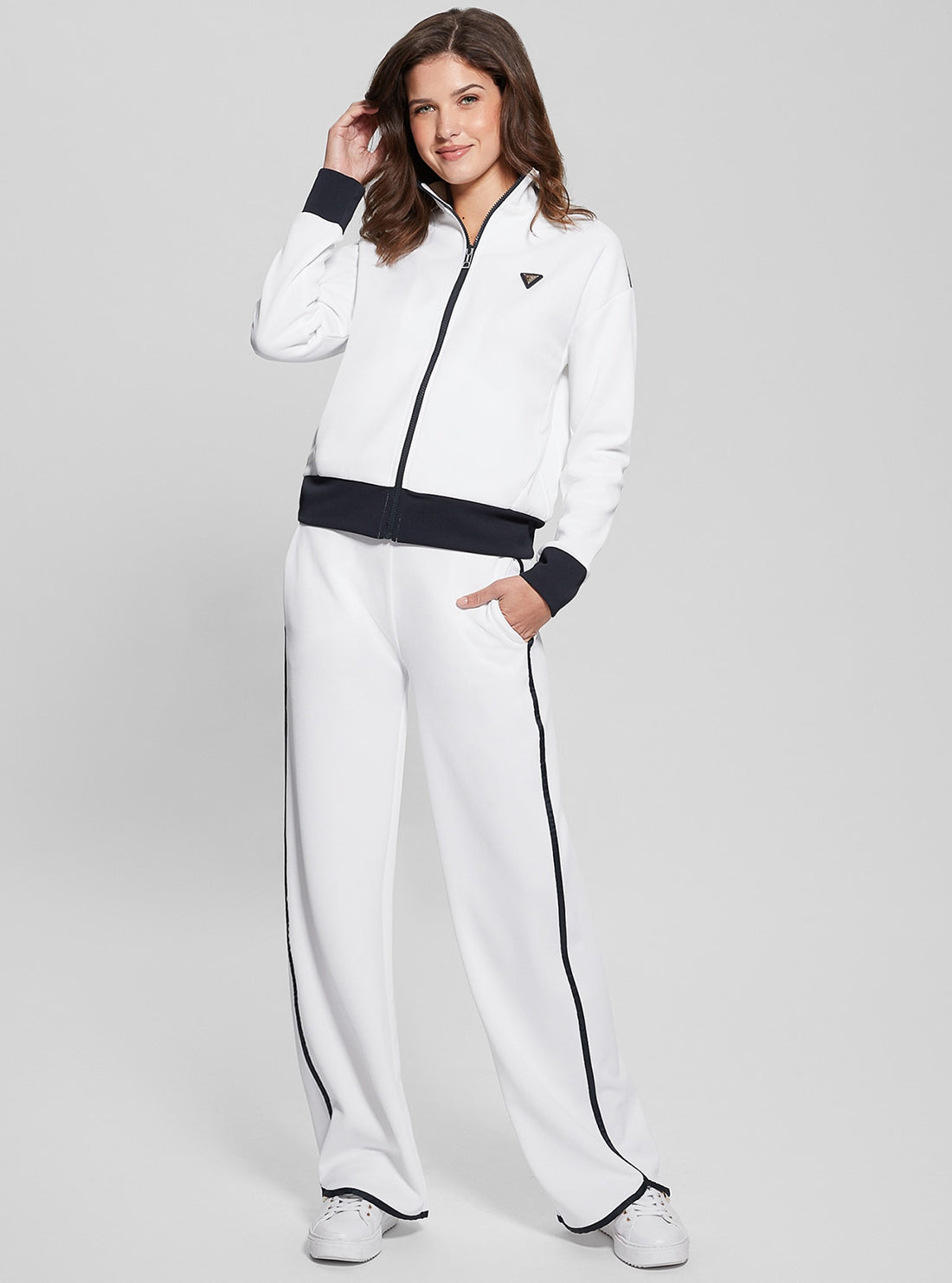 GUESS Womens Eco White Mylah Active Zip Jacket V4GQ02KBFB2 Full View