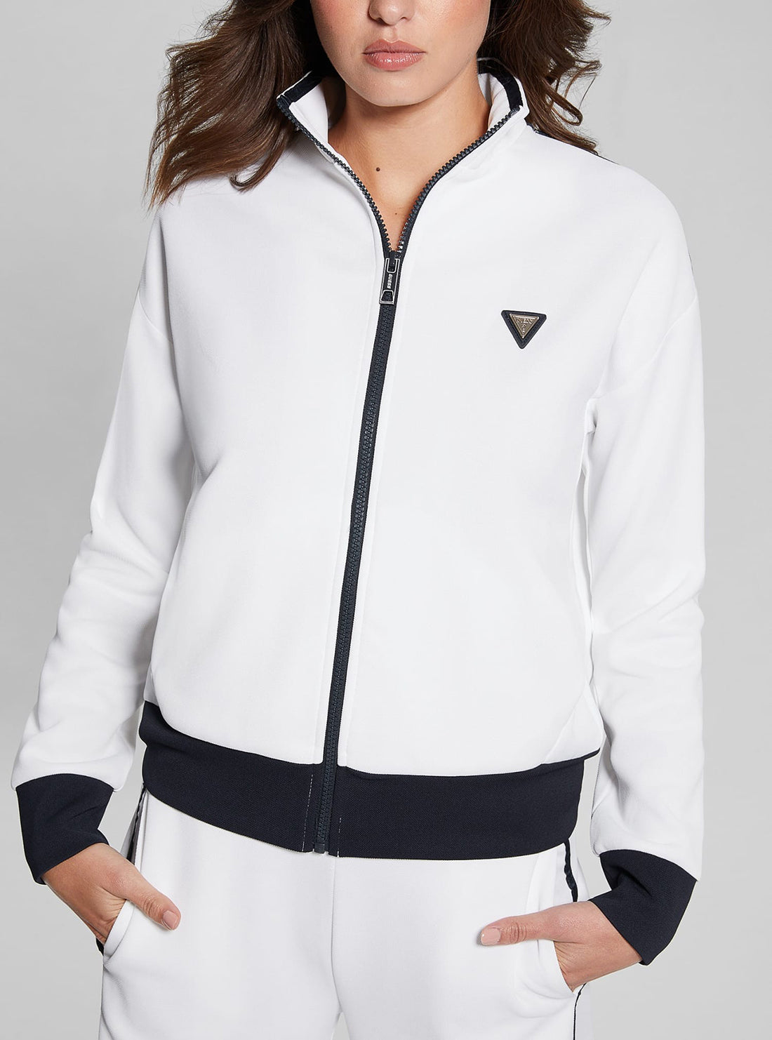 GUESS Womens Eco White Mylah Active Zip Jacket V4GQ02KBFB2 Detail View