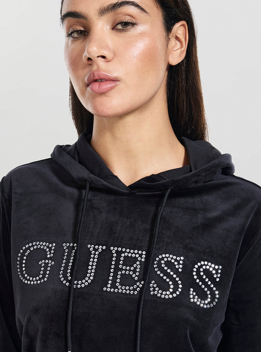 GUESS Womens Black Couture Hoodie Active Sweatshirt V4RQ25K0232 Detail View