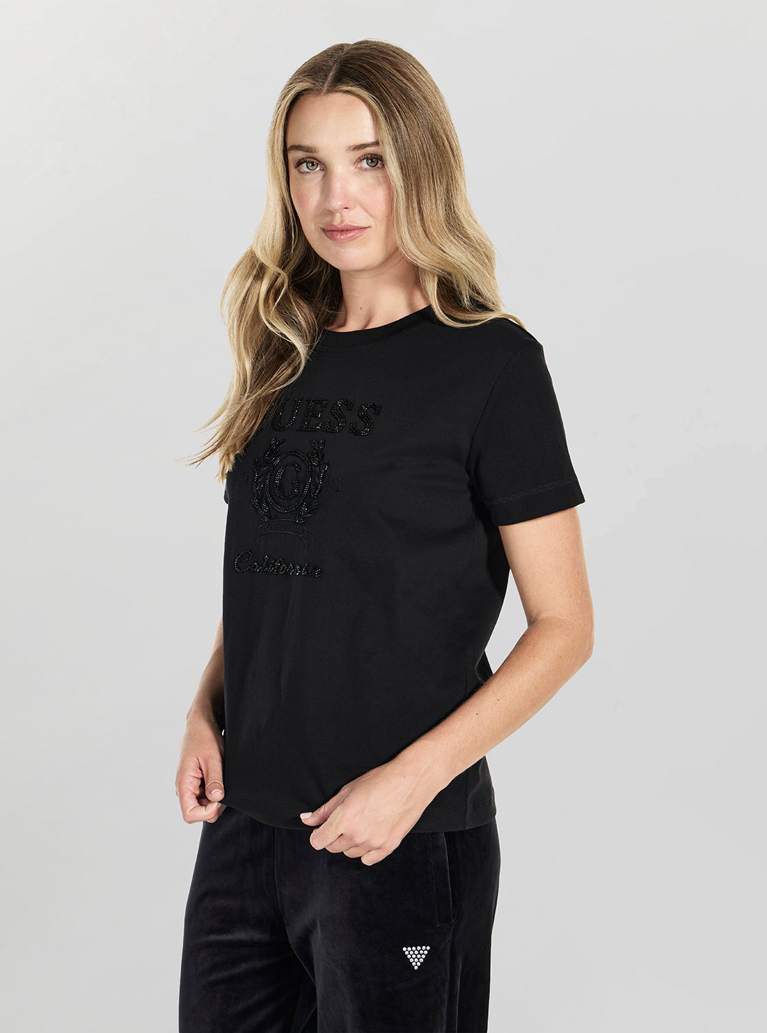 GUESS Womens Eco Black Mena Active T-Shirt V5BI07K8FQ4 Side View