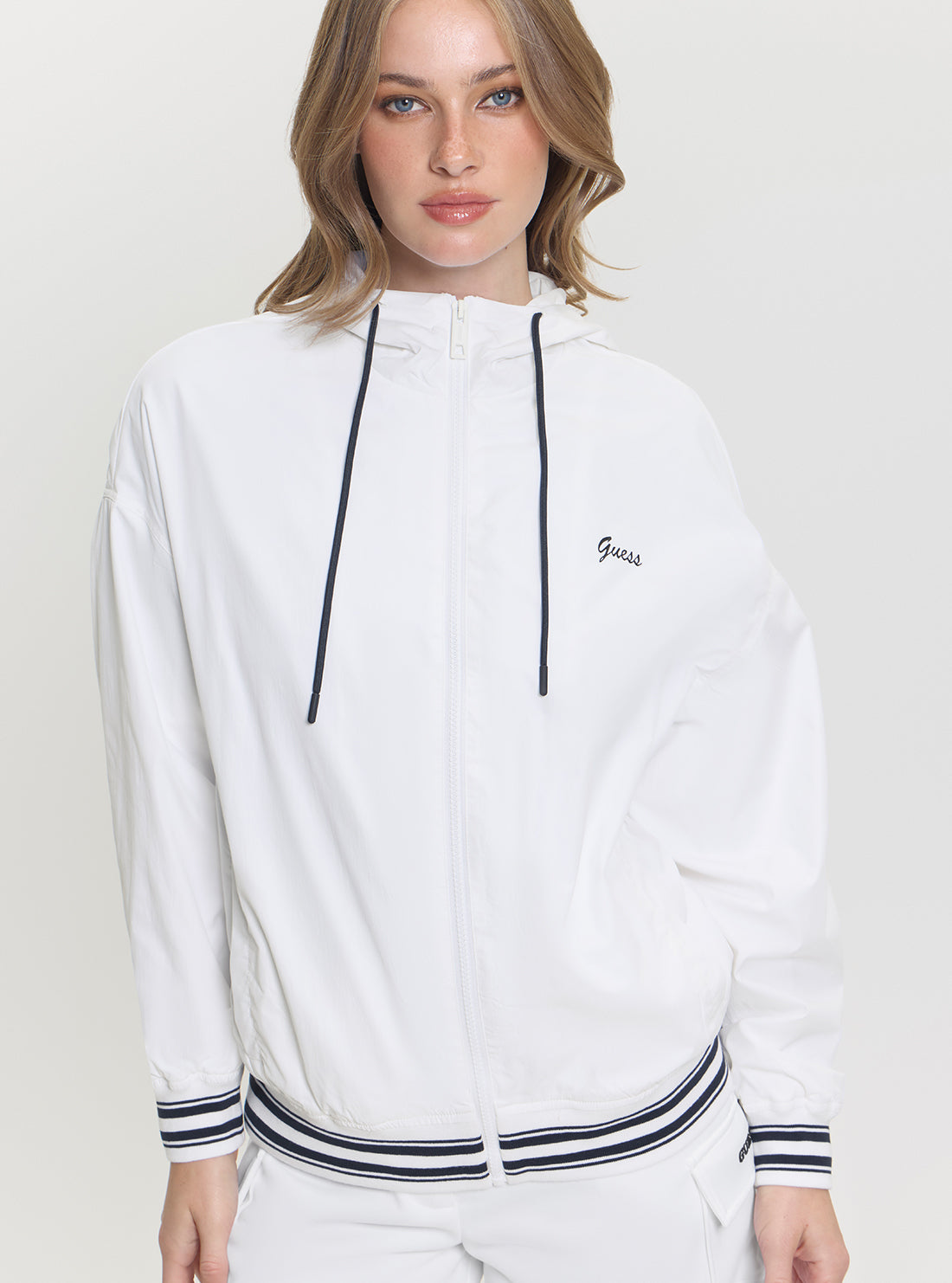 GUESS Womens White Kale Active Windbreaker Jacket V5GL00WH5H2 Front View