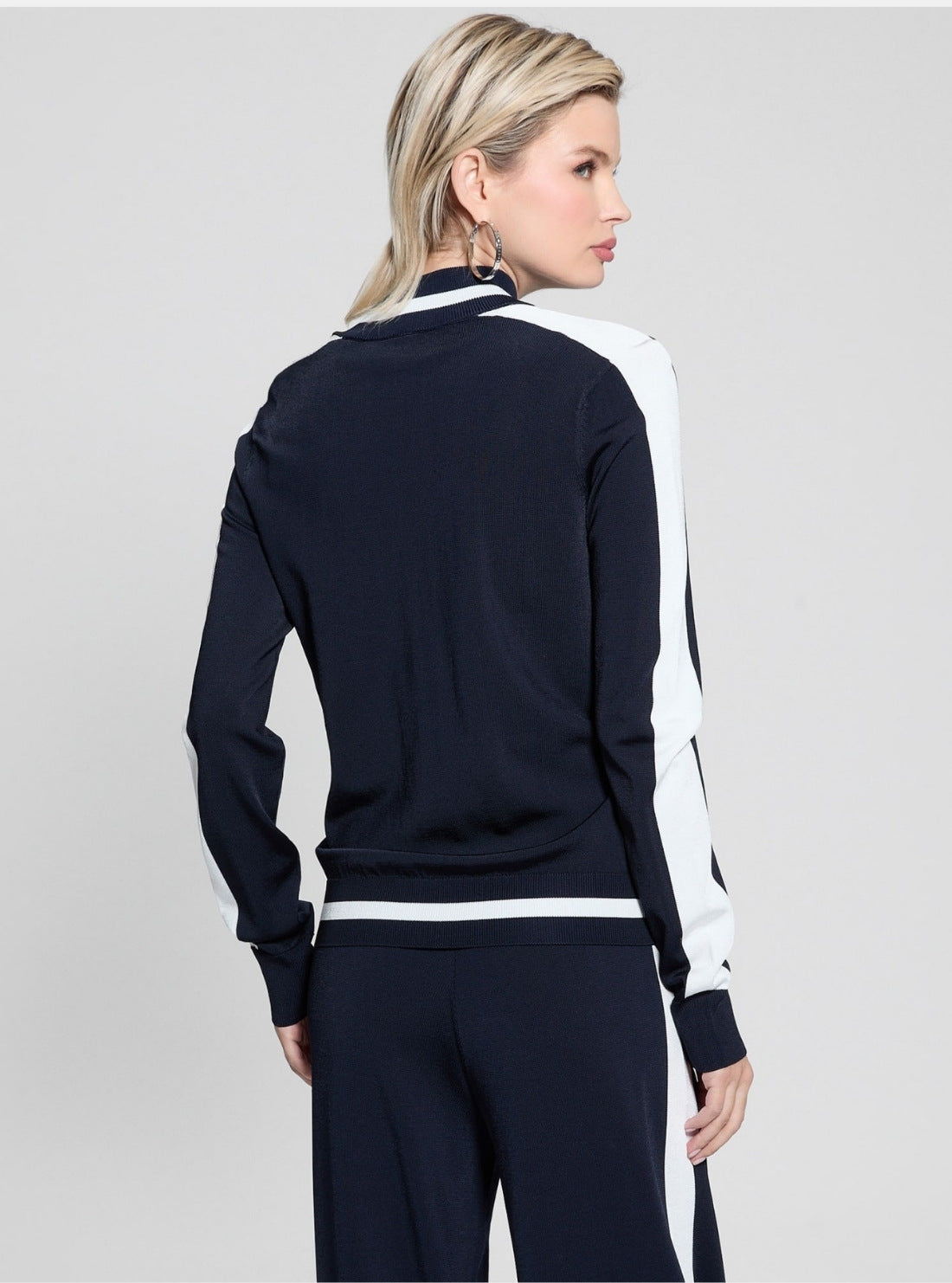 GUESS Womens Blue Striped Active Sweater Jacket V5GQ01Z3D60 Back View