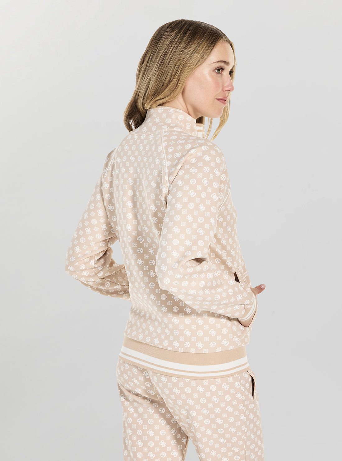 GUESS Womens Eco Beige Aggie Full Zip Active Sweatshirt V5YB20KB21 Back View