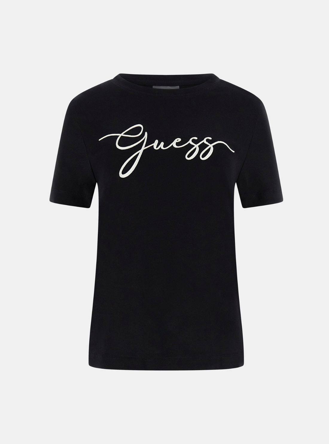 GUESS Womens Black Circe Embroidered T-Shirt V6GI01K2962 Flatlay