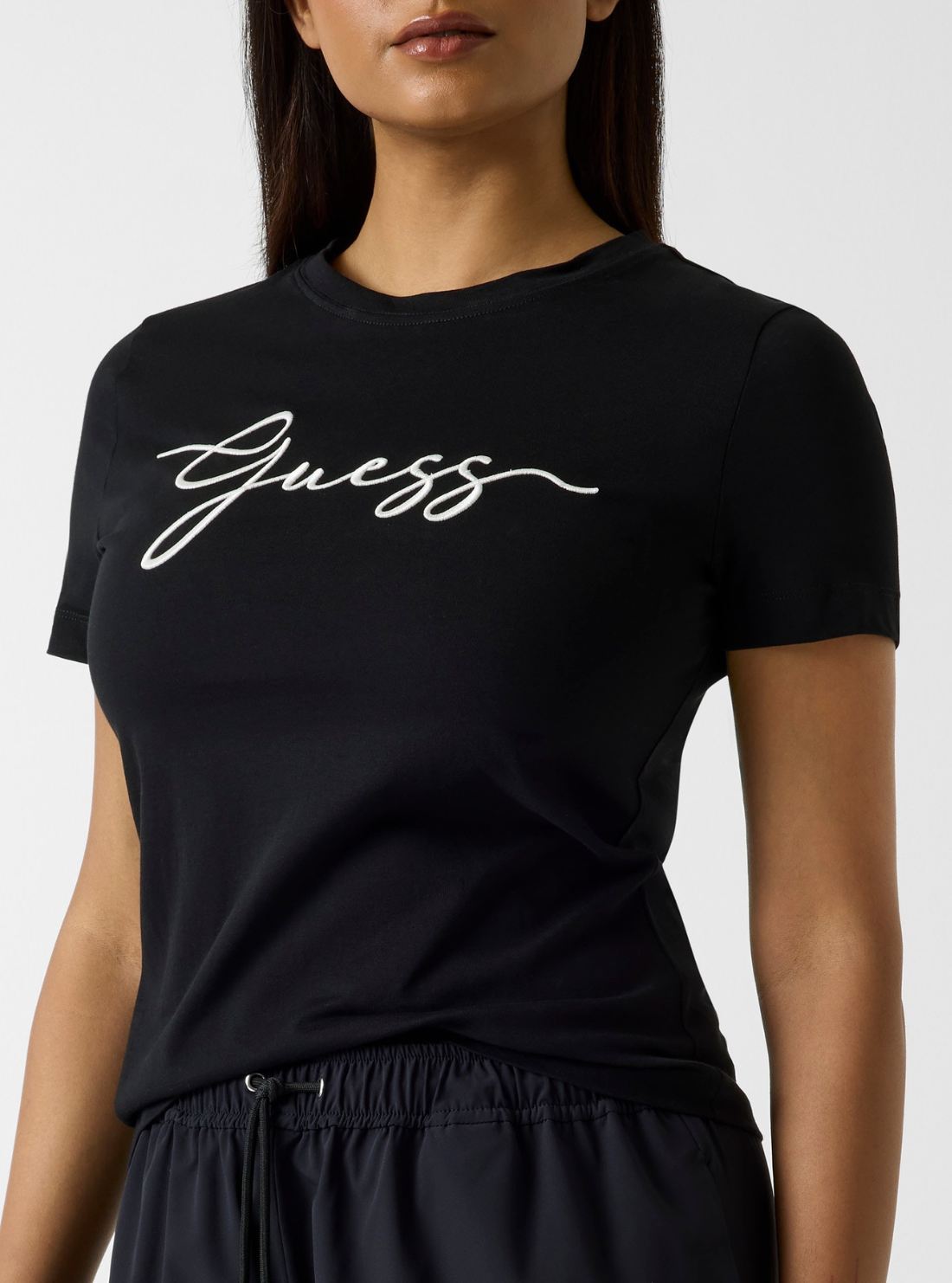 GUESS Womens Black Circe Embroidered T-Shirt V6GI01K2962 Detail View