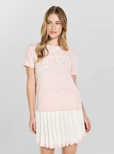 GUESS Womens Pink Agnes Logo Active T-Shirt V6GI02K2963 Front View